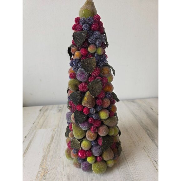 Crate & barrel pear raspberry tree plum Xmas decor sugared frosted - Picture 1 of 10
